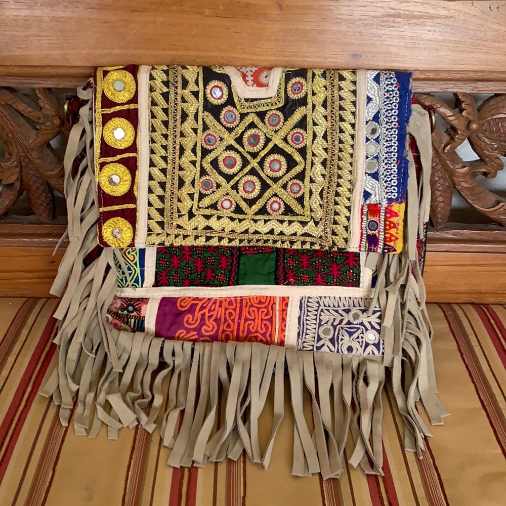 Camel Color Boho Chic Fringed Messenger Bag